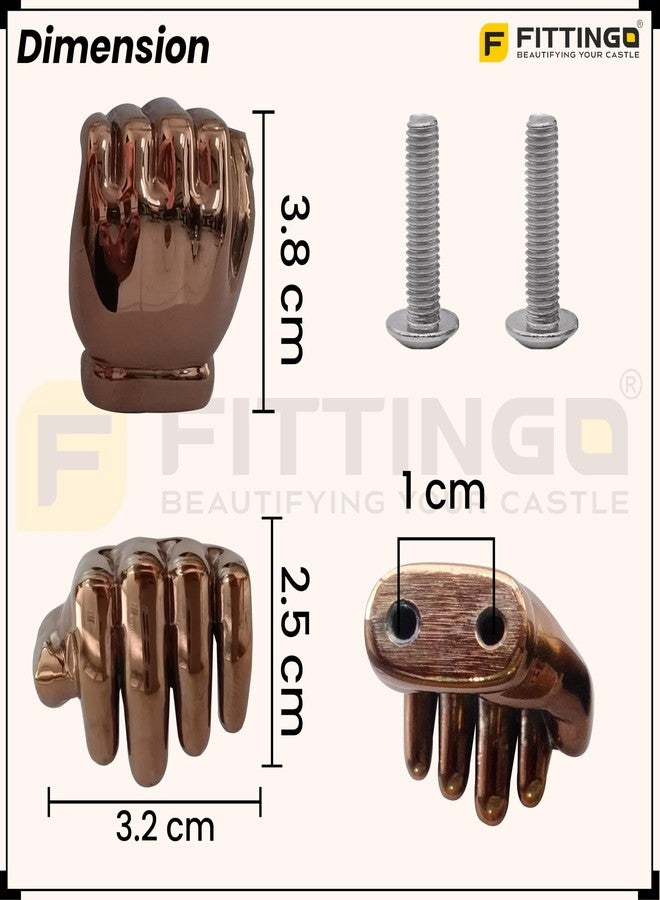 Fittingo Hand Design Knob for Drawer/Door Knob/Drawer Knobs/Decorative Knobs and Pulls/Door Hardware/Zinc Alloy (PVD Rose Gold Finish) Pack of 4 - Image 2
